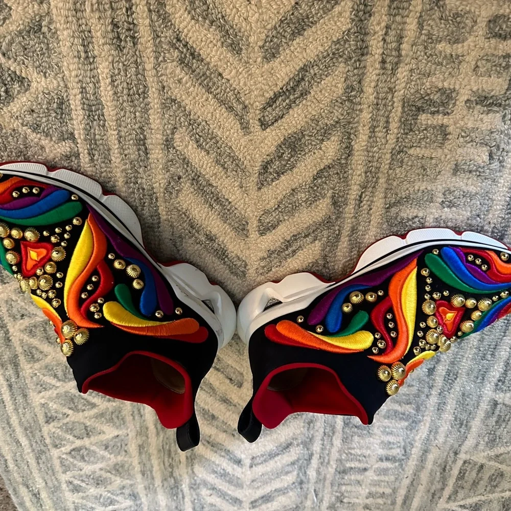 Christian Louboutin rainbow/gold slide on sneakers